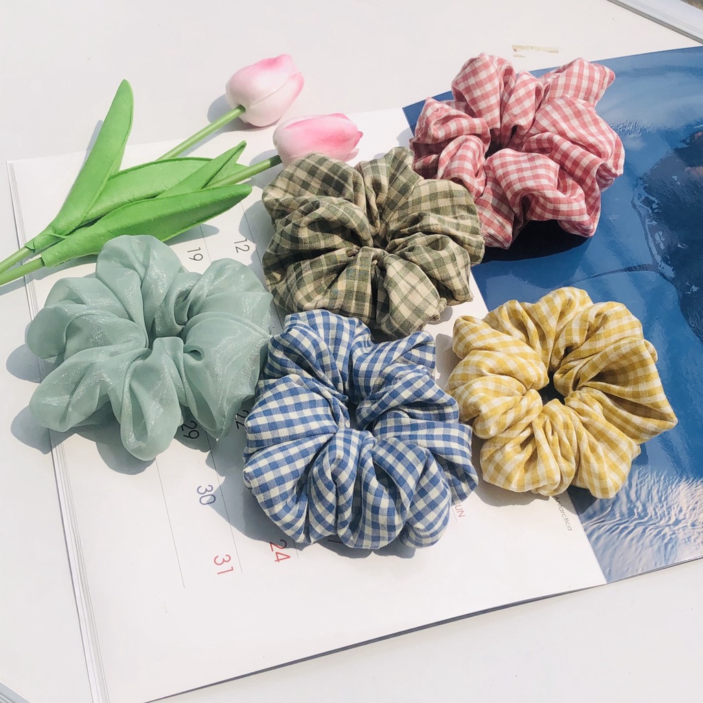 Dây buộc tóc scrunchies chất liệu vải mềm, nhẹ phong cách vintage dành cho nữ, bé gái.