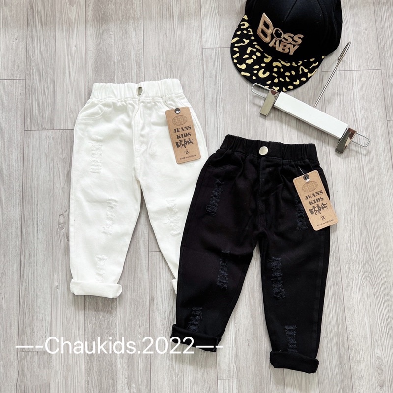 Quần kaki jean cho bé trai phối cào xước