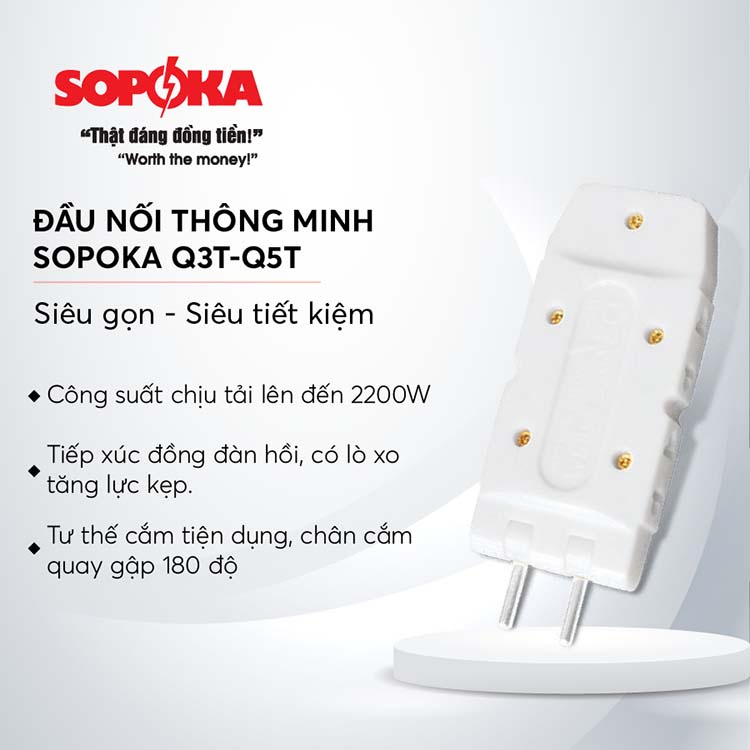 Ổ chia điện, đầu nối thông minh SOPOKA Q3T-Q5T chia 3 chia 5 siêu gọn, siêu tiết kiệm