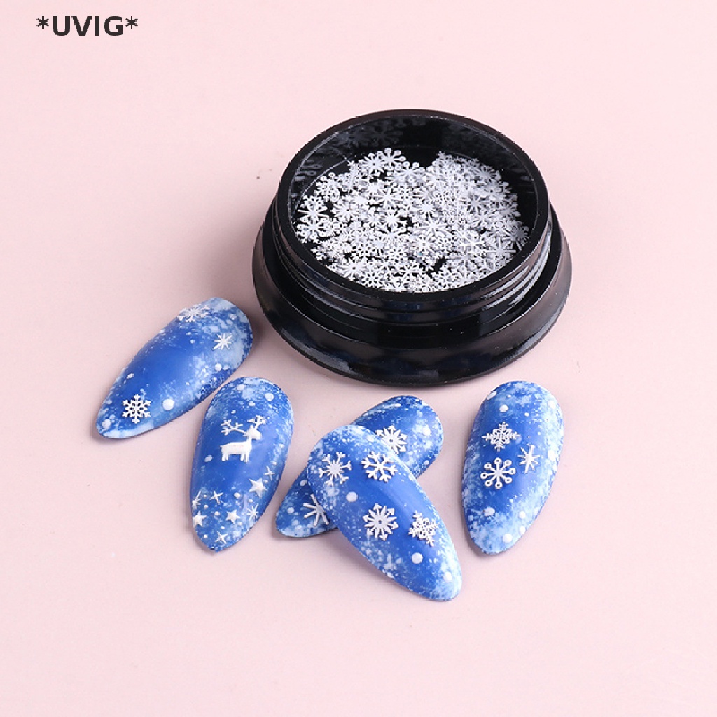 [[UVIG]] 1 Bottle/100pcs Nail Art Decorations for 2022 New Year Winter White Snowflakes [Hot Sell]