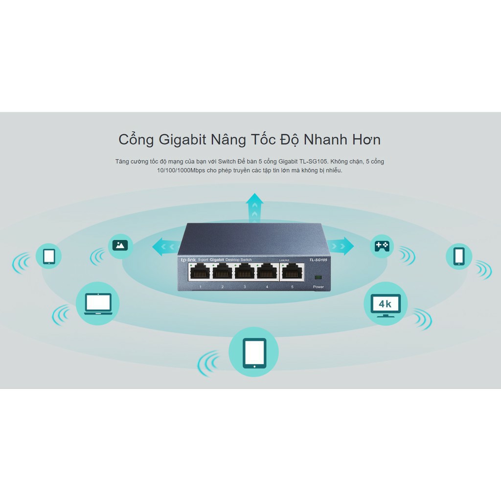 Bộ chia mạng Gigabit TP-Link TL-SG105 5 cổng RJ45 tăng tốc máy chủ 10/100/1000Mbs