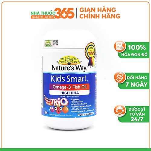 Viên uống dầu cá Nature's Way Omega-3 Fish Oil Trio giúp bổ sung DHA phát triển trí tuệ cho bé - Hộp 60 Viên