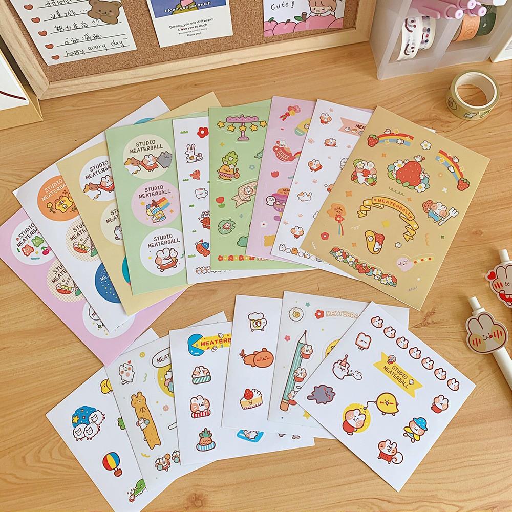 Sticker Dán Trang Trí Set 4 Dán Sổ, Đồ Dùng Thỏ Cam Tăng Động Cute