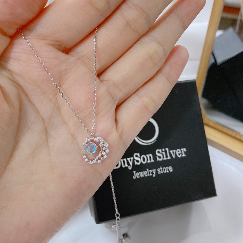 Dây chuyền bạc nữ DUYSON SILVER mặt trăng đá moonstone lấp lánh, vòng cổ bạc Ý 925 mạ vàng trắng cao cấp [DCXK34]