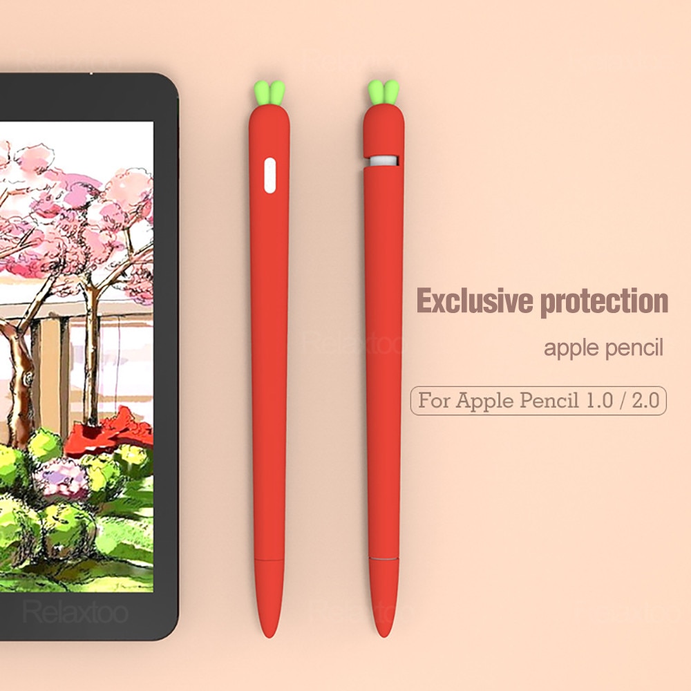 Vỏ bảo vệ hình trái cà rốt bằng silicon mềm thích hợp cho bút cảm ứng điện dung Apple Pencil 1 2