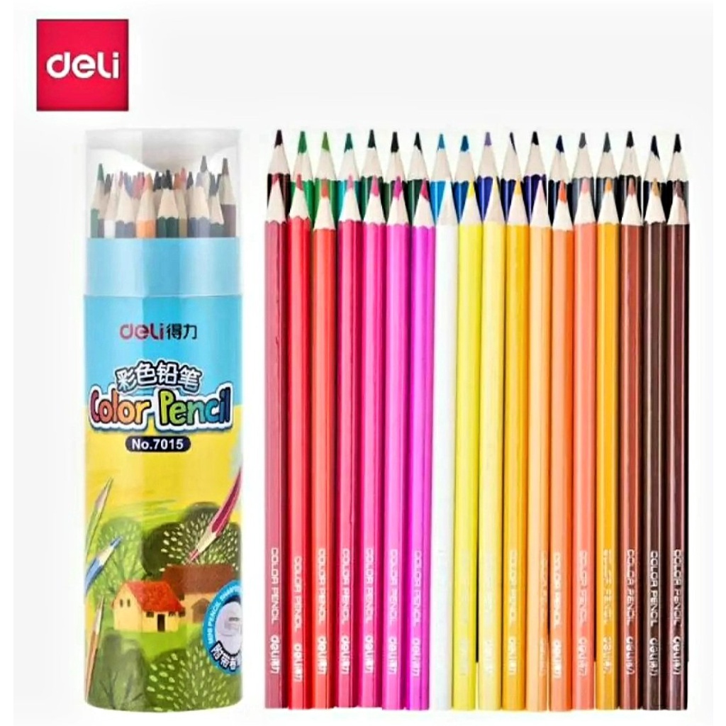 Deli - Màu vẽ - Bút tô màu 7013/7014/7015 chì gỗ dạng cốc kèm đồ chuốt Học Sinh