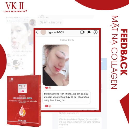 Mặt nạ nâng cơ, tái tạo Nhân sâm VK II Love Skin White Facial Mask Collagen Ginseng hộp 6 miếng
