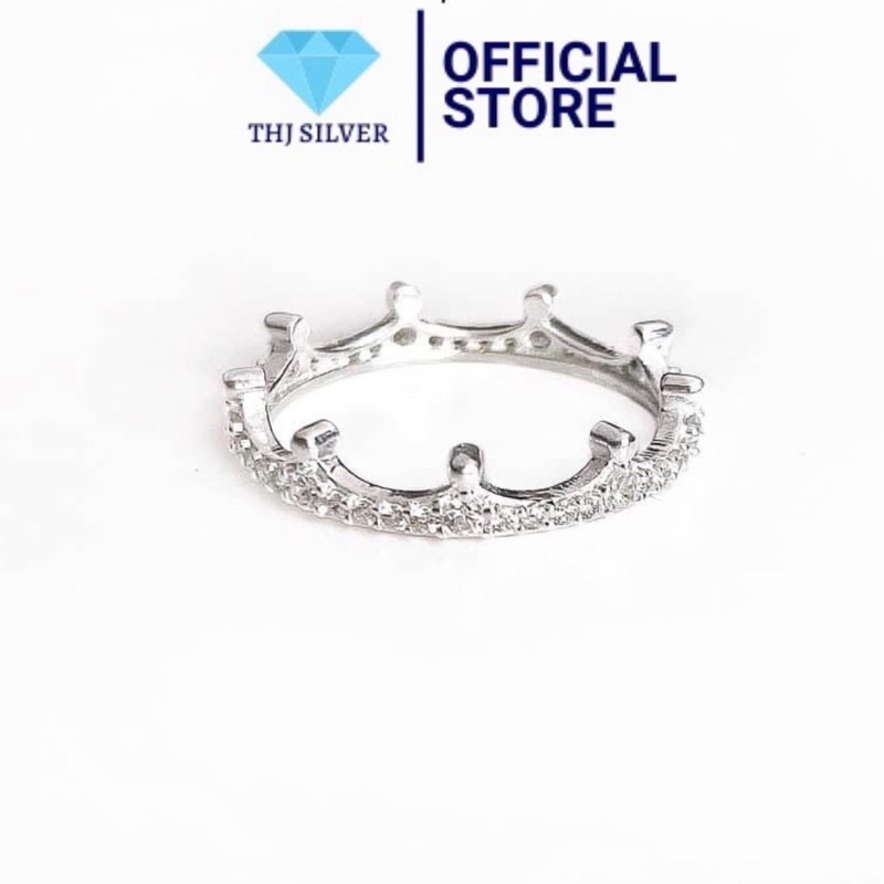 Nhẫn nữ bạc ta THJ - Nhẫn nữ vương miện full đá sáng đẹp, sang trọng chuẩn bạc ta
