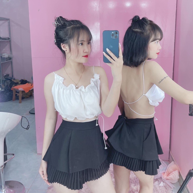 áo yếm hở lưng dây bún có mút vải voan dày mịn xịn xò 2021
