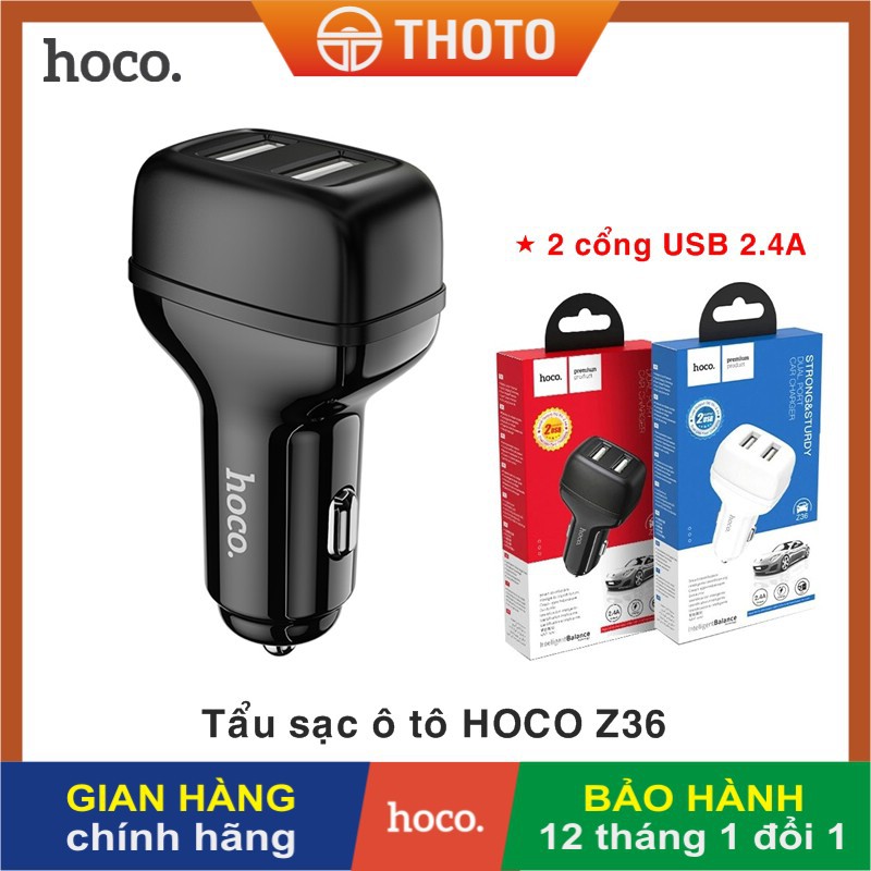 [Thoto Store] Tẩu sạc nhanh ô tô Hoco Z36 sạc điện thoại trên xe hơi, đầu ra 2 cổng USB 2.4A - Hàng chính hãng