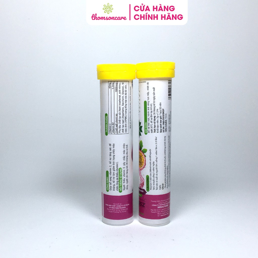 Viên C sủi Medstand vị chanh leo - bổ sung vitamin C - Giúp giải khát và tăng cường thể lực - Lọ 20 viên | Thế Giới Skin Care