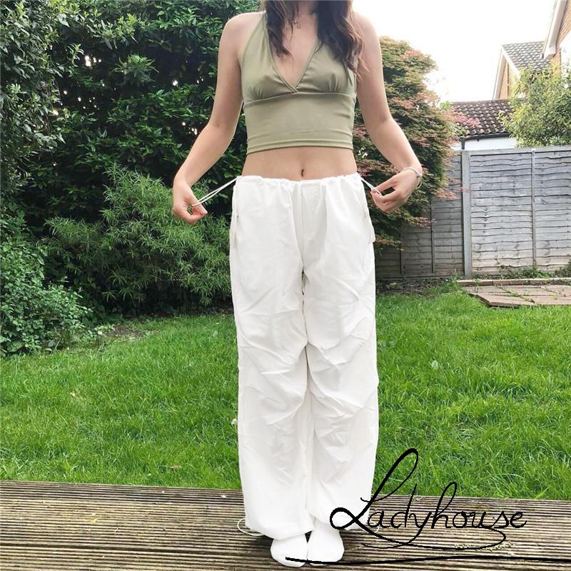 Quần Dài Lưng Thấp Dáng Rộng Màu Trơn Thời Trang Xuân Hè Cho Nữ