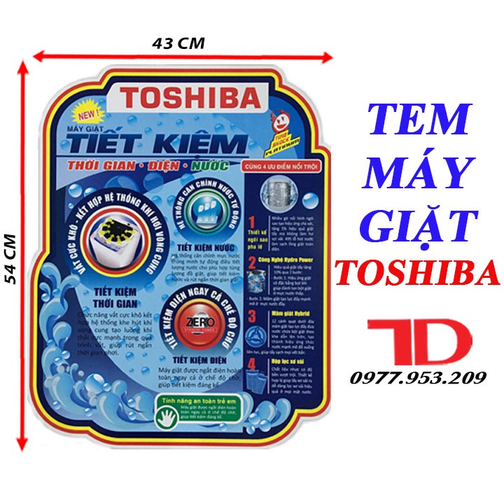 Miếng dán máy giặt TOSHIBA, tem dán trang trí máy giặt TOSHIBA mẫu 3