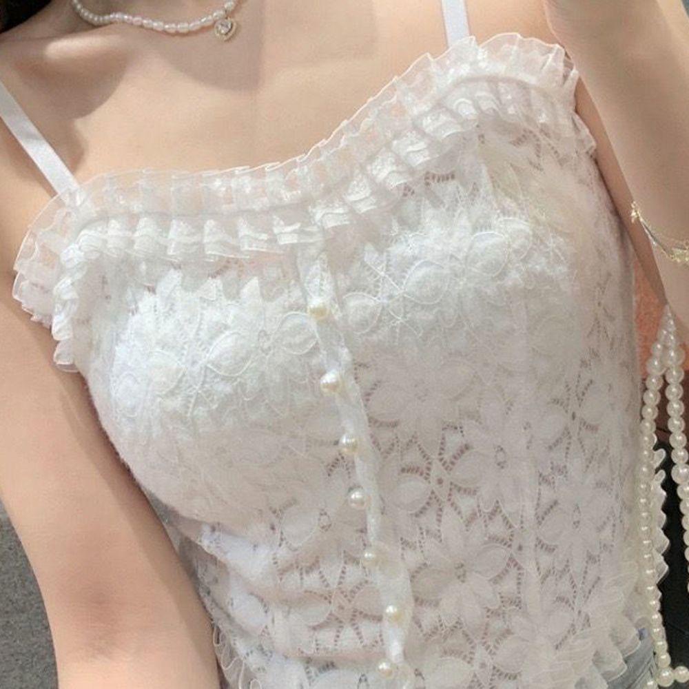 OCEANMAP Áo Lót Ren Hai Dây Hở Lưng Thoáng Khí Màu Trơn Đơn Giản Thời Trang Cho Nữ