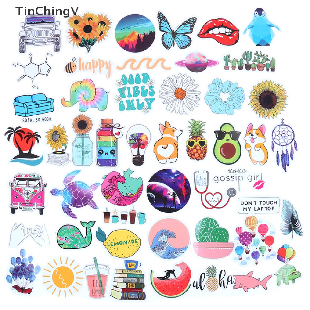 Bộ 50 Miếng Dán Hoạt Hình Kawaii Trang Trí Ván Trượt / Laptop / Vali / Xe Đạp / Xe Hơi