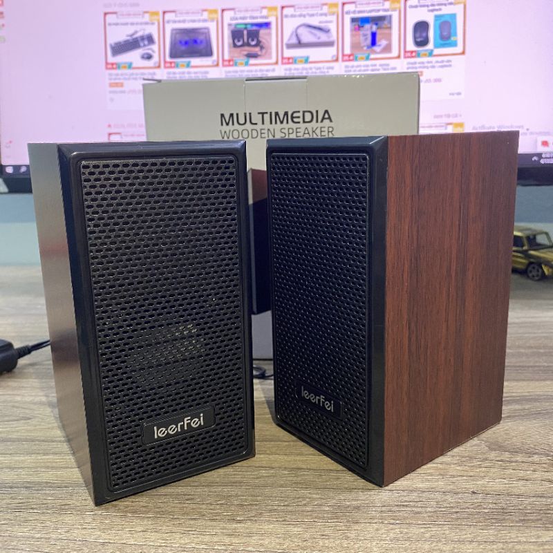 Loa máy tính, loa vi tính vỏ gỗ để bàn máy tính dễ thuơng