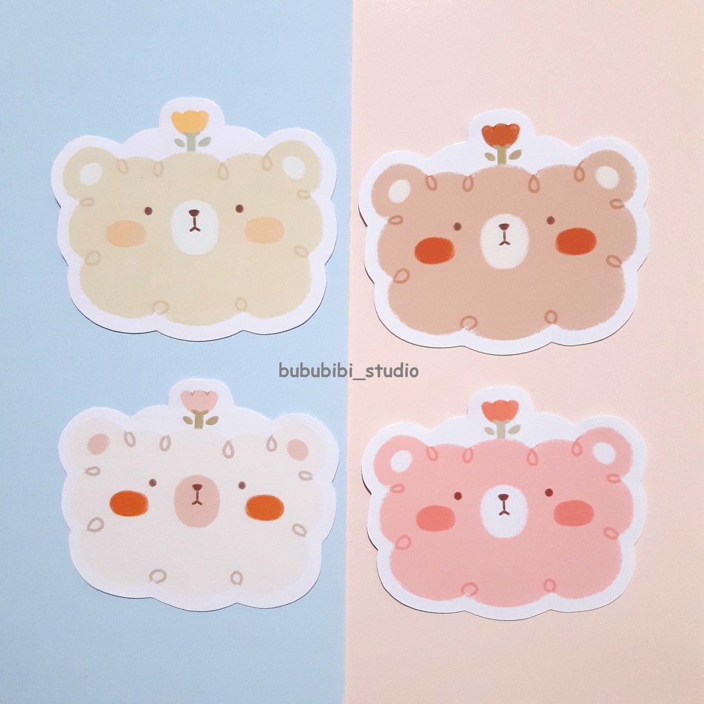 Set 4 sticker hình bé gấu dùng trang trí ốp, điện thoại, sổ nhật ký, planner