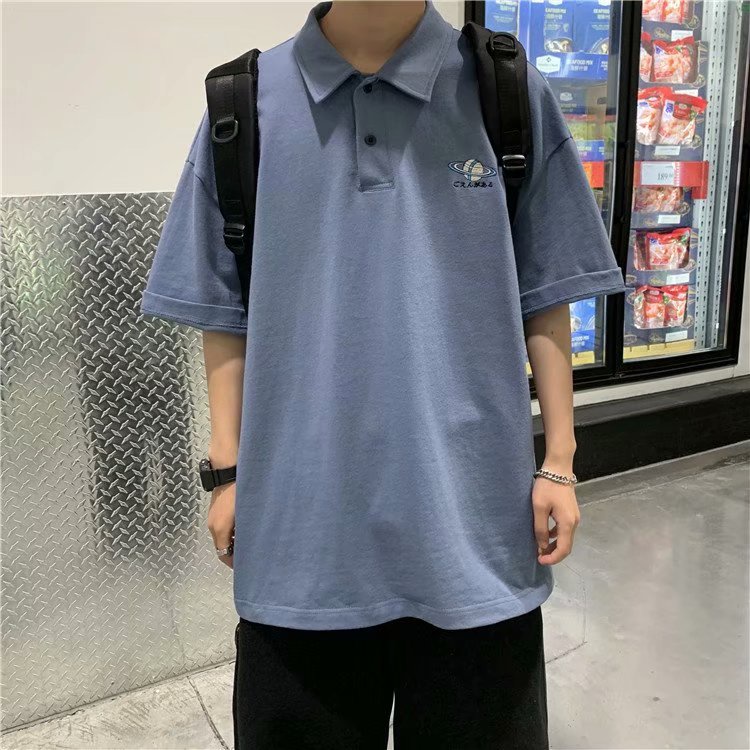 Áo polo nam tay lỡ màu sắc rắn Simple áo polo nam có áo thun nam tay ngắn có cổ vintage áo polo unisex thời trang áo polo nam form rộng  áo polo nam cao cấp