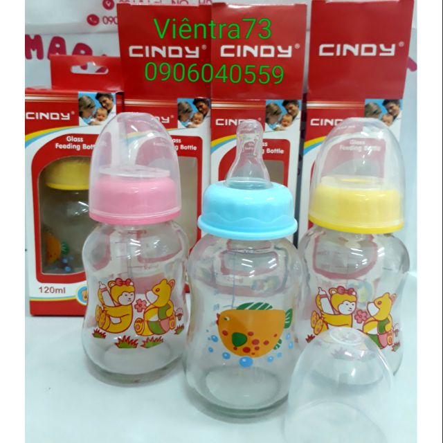 Bình sữa thủy tinh Cindy 120ml - Thái Lan.