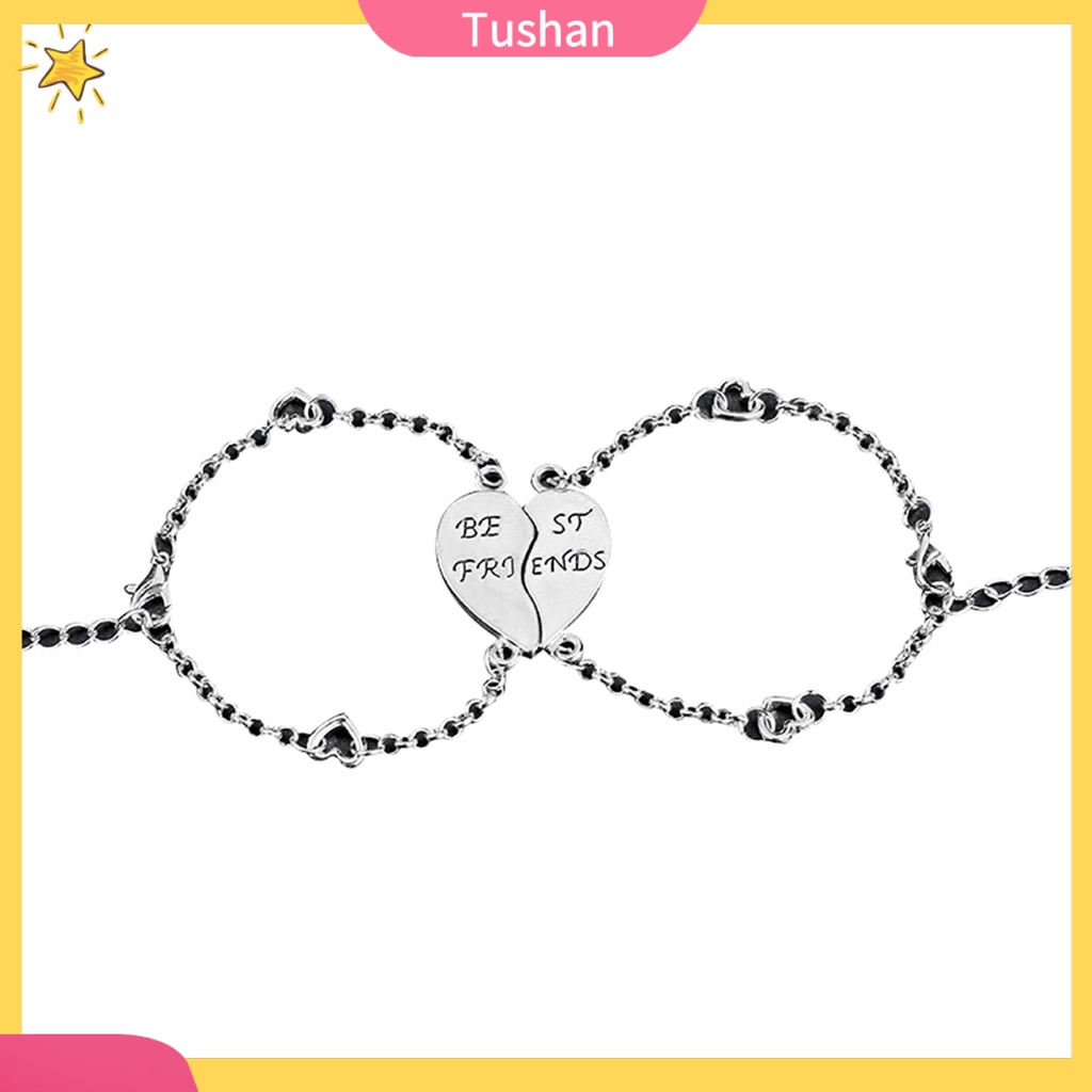 Set 2 vòng tay tình bạn mặt hình trái tim và khắc chữ Best Friends