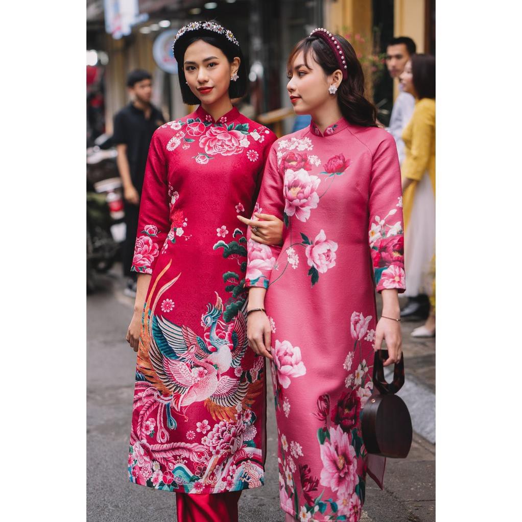Áo Dài Truyền Thống, Áo Dài Có Cổ Tay Lửng Chất Liệu Gấm Dày Cao Cấp Họa Tiết Hà Cúc Sang Trong Quý Phái. | BigBuy360 - bigbuy360.vn