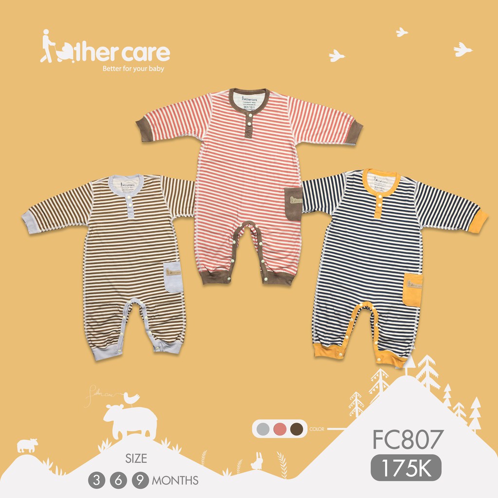 Body sơ sinh FatherCare DT Nẹp trụ - Kẻ phối túi FC807