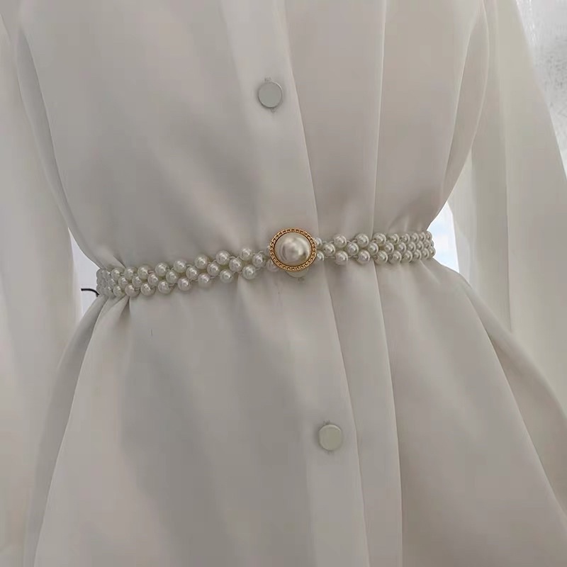 Đai váy ngọc trắng bản 1.8cm full ngọc tiểu thư ĐV032 Meo shop - belt nịt váy áo bản nhỏ viên ngọc sang chảnh