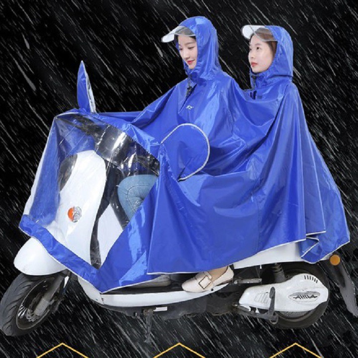 Áo mưa đôi 2 đầu XXXL, áo mưa dáng trùm rộng có phản quang có tai bằng túi bóng kính che gương và đèn xe {Sẵn Hàng