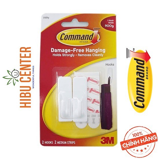 Combo 2 Móc Dán Tường Vuông 900gr Vỉ 2 Cái Command 3M 17501 – Siêu Dính, Bền Chắc, Dễ Dàng Tháo Gỡ - Hàng Chính Hãng