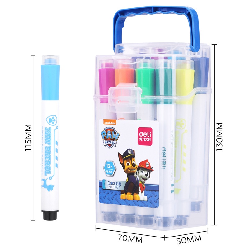Bút màu nước hộp nhựa quai xách Deli họa tiết chó cứu hộ - 12 màu/24 màu/36 màu - 70697/ 70698/ 70699