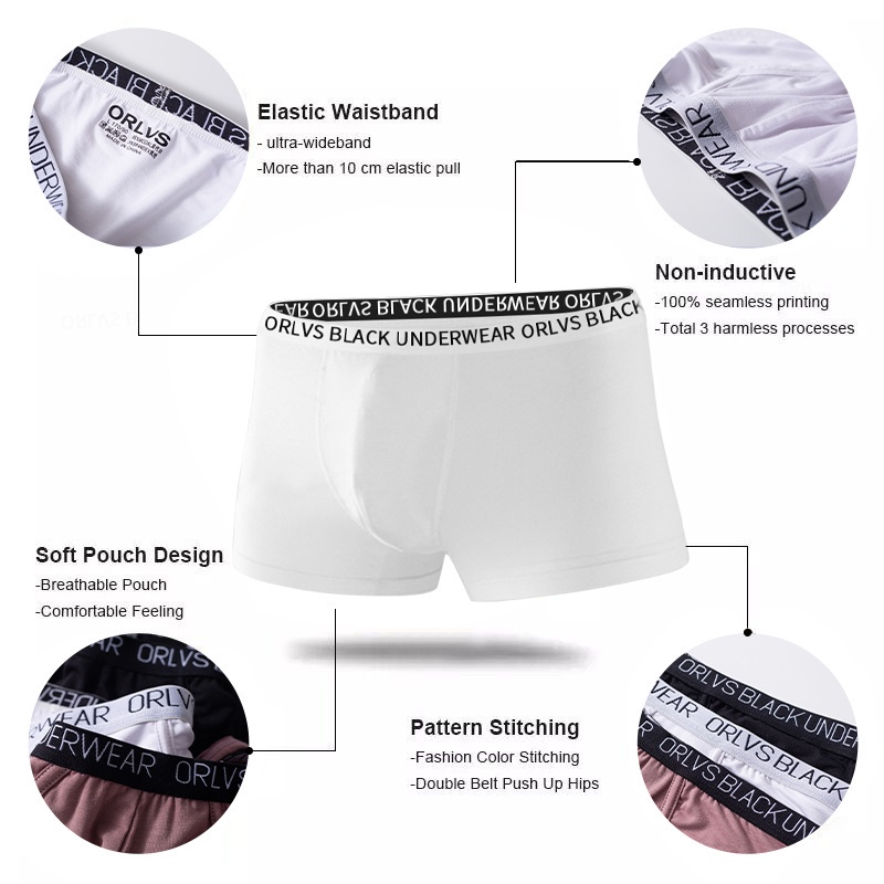 ORLVS Quần lót boxer mềm mại thoáng khí thiết kế thời trang cho nam 3 màu or6115