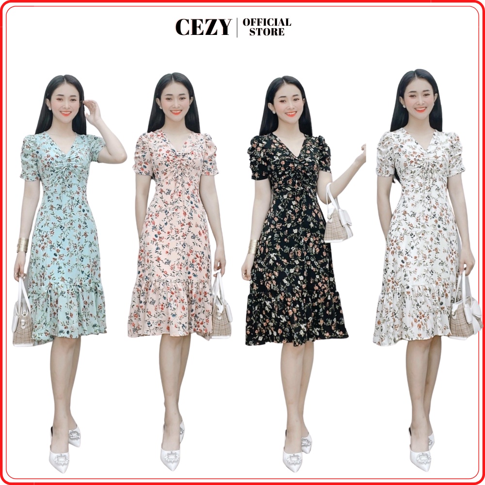 Đầm hoa đuôi cá tay phồng dây dút ngực có size bigsize CEZY D109