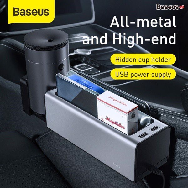 Ngăn chứa đồ tiện dụng tích hợp Dock sạc USB dùng trên xe hơi Baseus Deluxe Metal Armrest Console Organizer -Bh 12 tháng