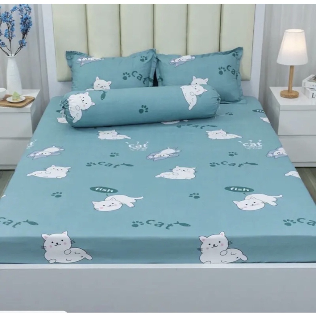Ga gối cotton poly, ga kèm gối cotton bo chun bọc đệm size 1m6 và 1m8 nhiều mẫu tặng kèm 1 vỏ ôm cùng mầu