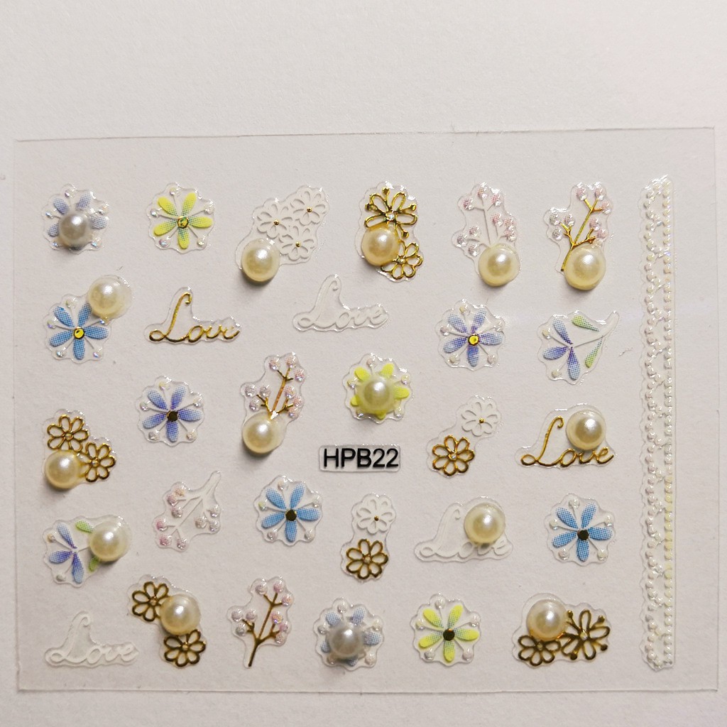 Sticker dán móng tay ngọc trai 3D trang trí cao cấp