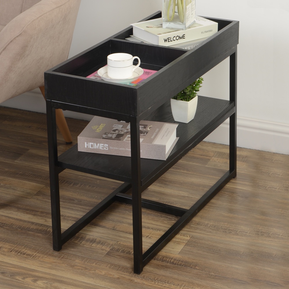 HomeBase FURDINI Bàn cà phê/sofa CENTELLA bằng thép và gỗ MDF W73XD30XH50CM màu đen
