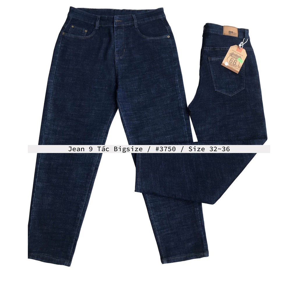 Quần jean nữ BIGSIZE dài 9 tấc trơn truyền thống màu xanh muối tiêu lưng cao, co dãn mạnh, dành cho người béo 3755