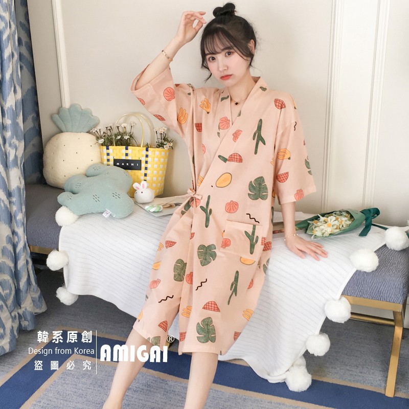 Áo Choàng Ngủ Kiểu Kimono Nhật Bản Thiết Kế Xinh Xắn Cho Nữ