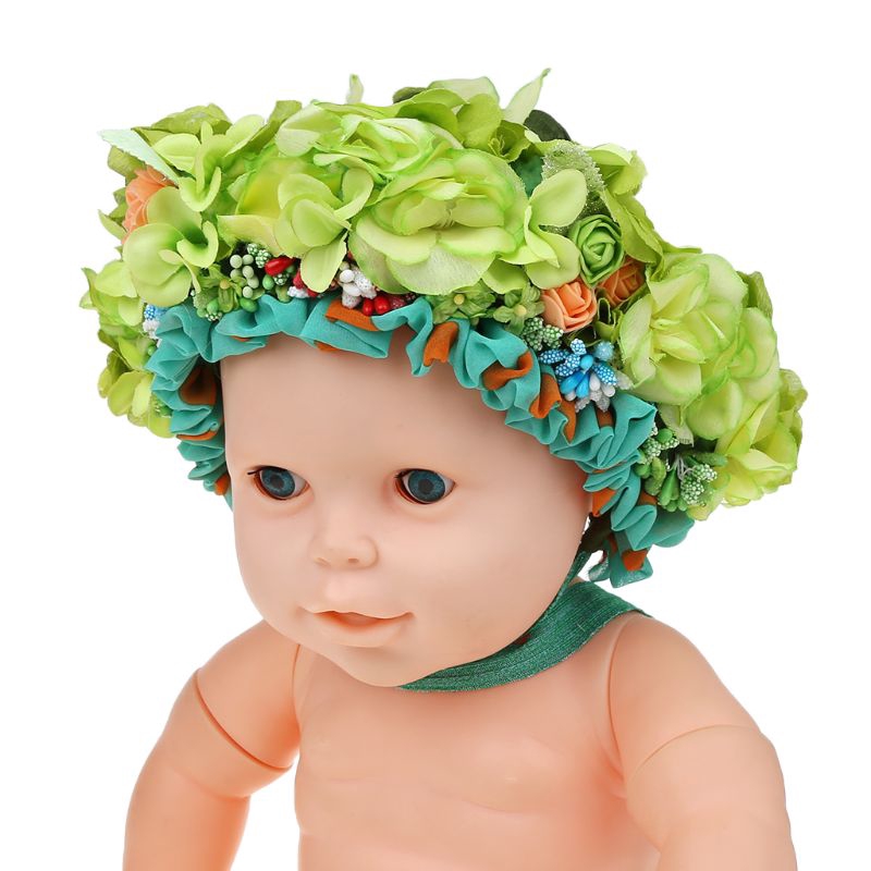 Mũ trùm đầu đính hoa phụ kiện chụp hình cho bé