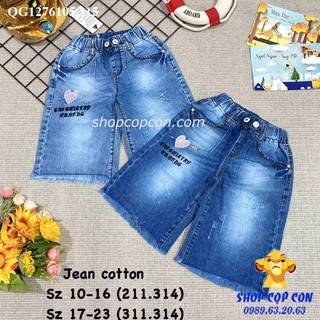 Quần jean lửng ống rộng, lai tua rua cho bé gái từ 24kg đến 50kg