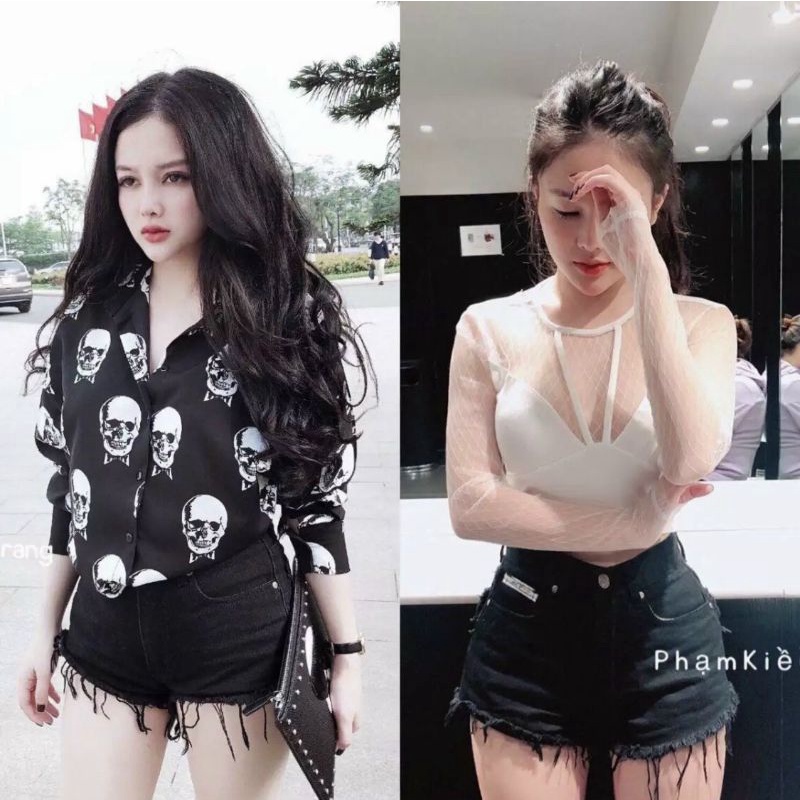 Quần shorts kaki tua rua lưng cao tôn dáng