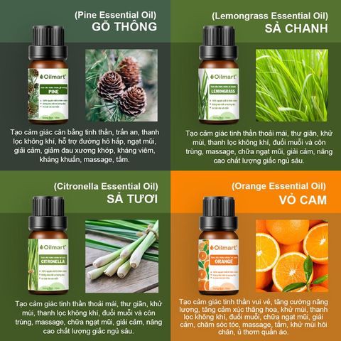 Tinh Dầu Thiên Nhiên Nguyên Chất 100% Oilmart 15ml, Tinh dầu xông phòng, đuổi muỗi, khử mùi