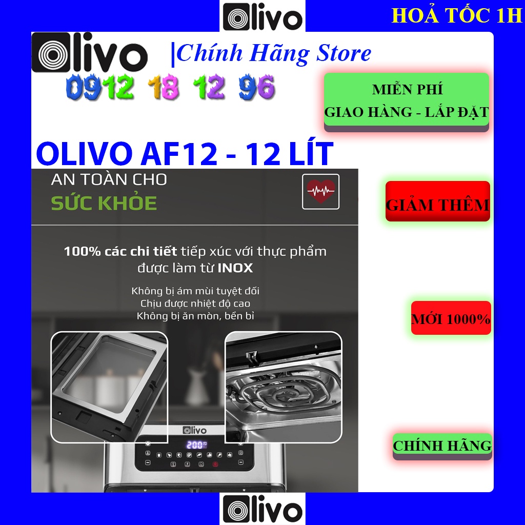 [Mã ELHA03 giảm 5% đơn 300K] [OLIVO AF12] Nồi Chiên Không Dầu OLIVO AF12, Bảo hành chính hãng 24 tháng, Thương Hiệu Mỹ.