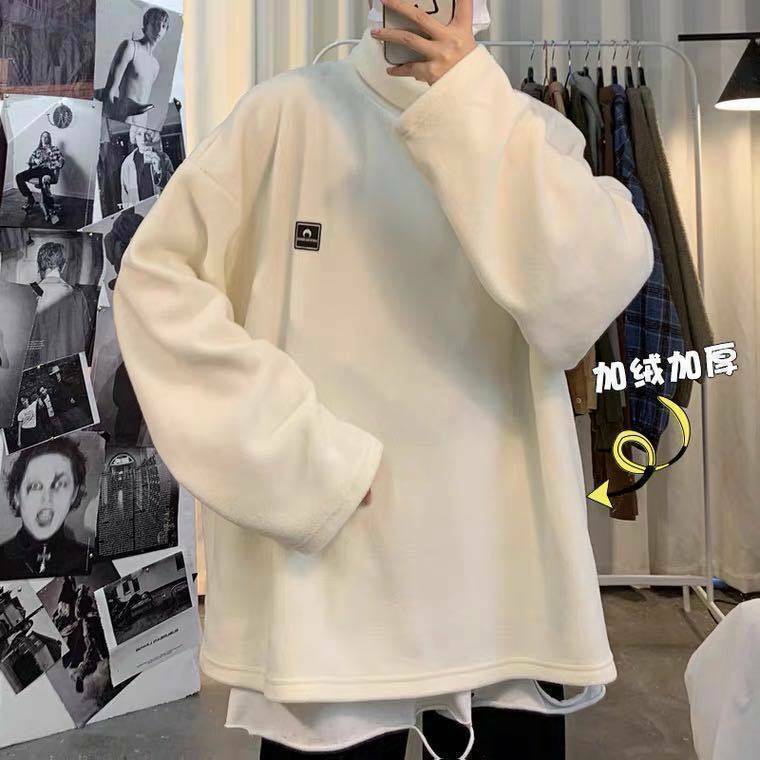 Áo sweater nhung dày cổ lọ ấm áp màu trơn thời trang Hàn Quốc cho nam size m-2xl