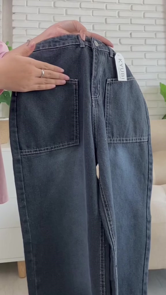 Quần bò nữ - quần jeans ống rộng lưng cao màu Xám Đen COAL - Quần jean suông baggy Kyubi Shop | BigBuy360 - bigbuy360.vn