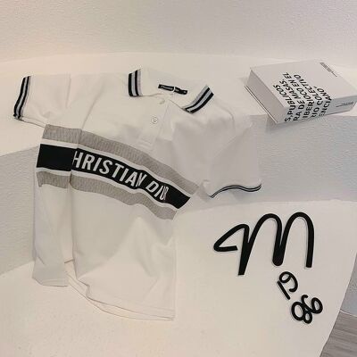 Áo polo Điooo trắng phối chữ cổ bẻ