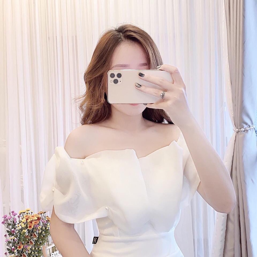Đầm dự tiệc công chúa cao cấp trắng tay phồng phối ren chất Voon nhẹ nhàng sang trọng QD DT032