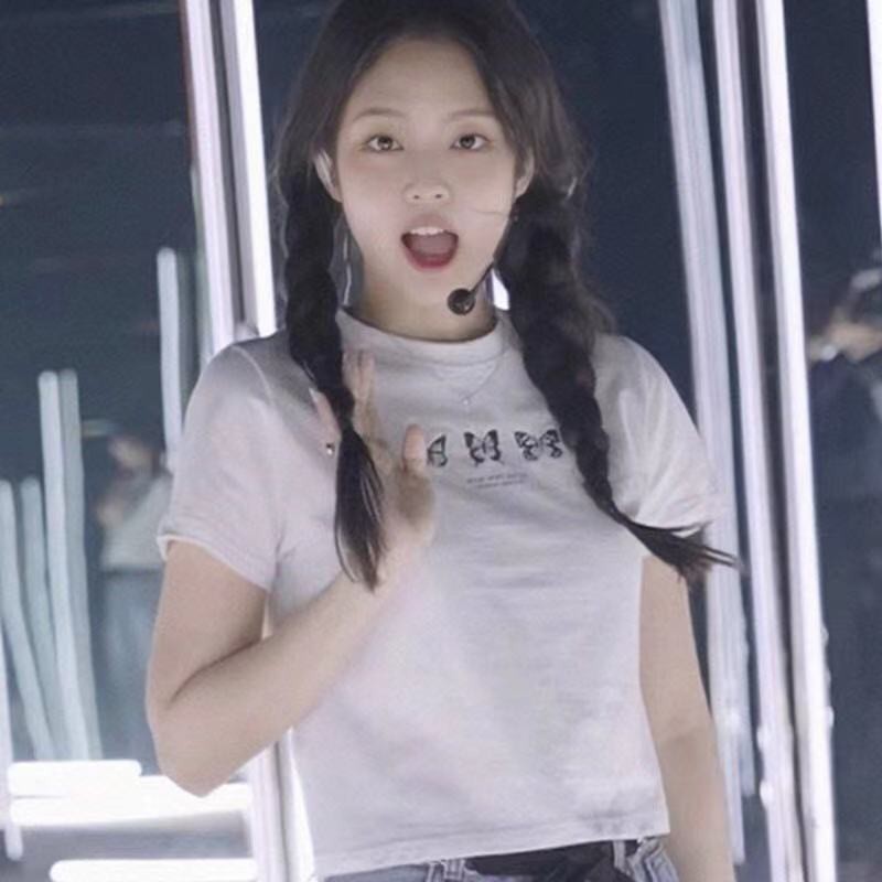 Jennie blackpink Áo thun nữ ngắn tay cổ tròn thời trang Hàn Quốc giống