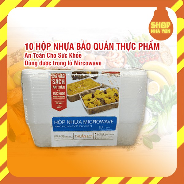 10 hộp nhựa đựng thực phẩm mircowave hình chữ nhật 550ml kèm nắp