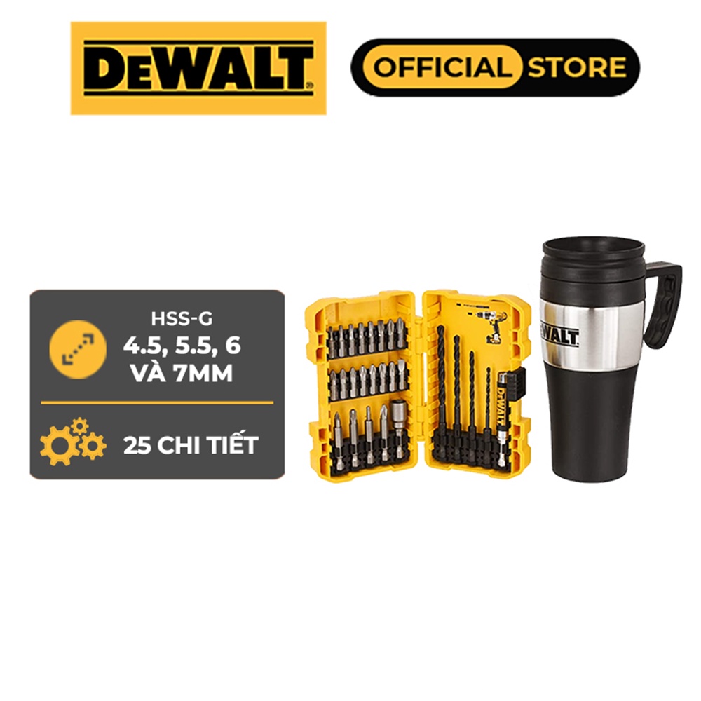 Bộ mũi vít 25 Chi tiết &amp; ly giữ nhiệt Dewalt DT70707-QZ Chính hãng